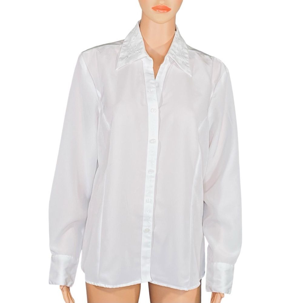 Penmans Elegant Vintage Blouse Embroidered Pointed Collar Old Money Quiet Luxury